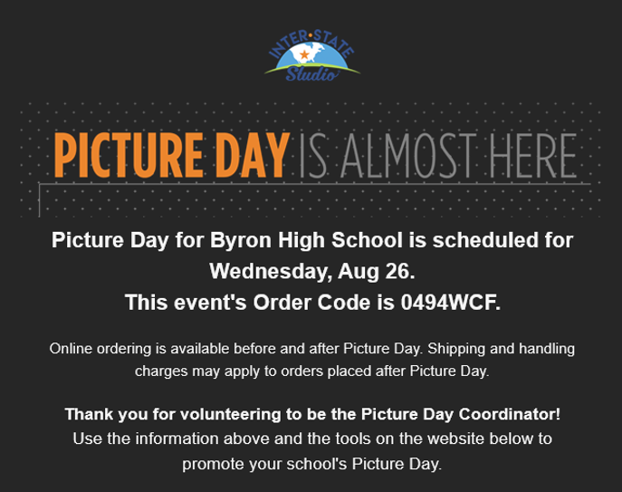 High School Picture Day Wednesday, August 26th