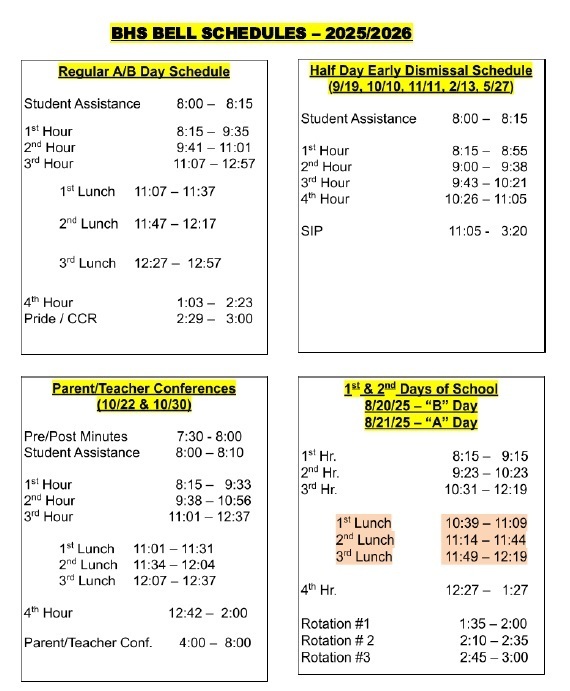 BHS Bell Schedule 25-26