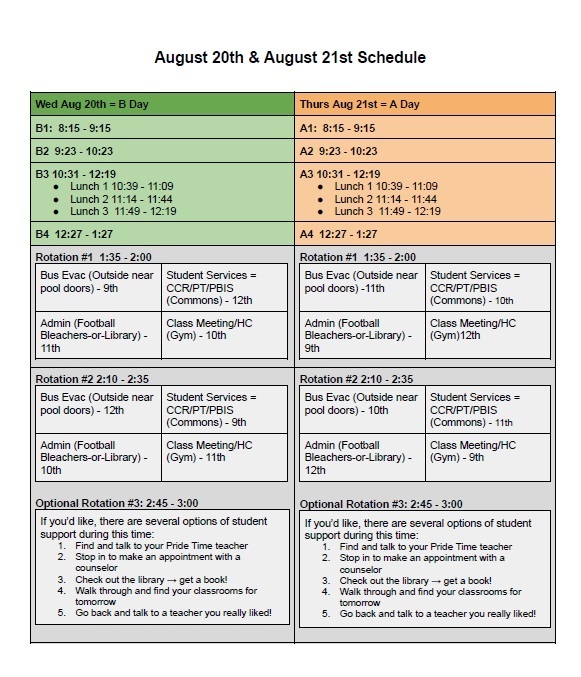 First 2 day schedule 25-26
