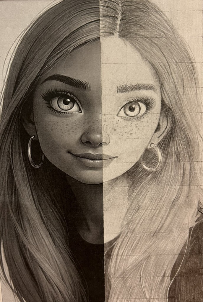 AI self portrait of Byron Middle School 7th grader Clara Greer 