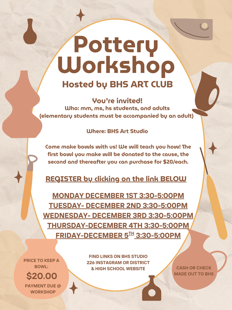 Art Club Pottery Workshop invitation