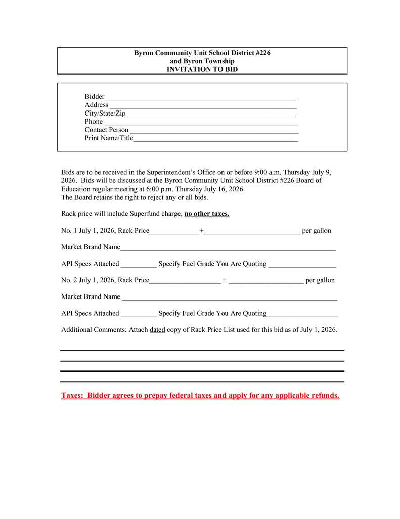 Invitation to Bid Diesel Fuel - Bid Specifications