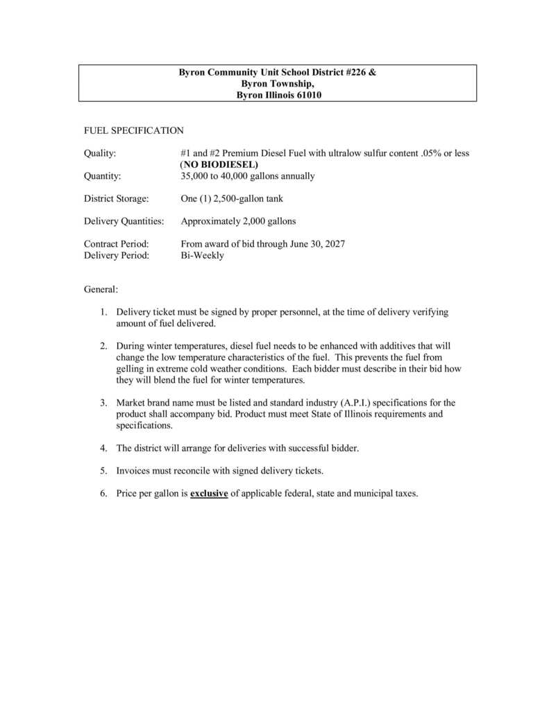 Invitation to Bid Diesel Fuel - Bid Specifications