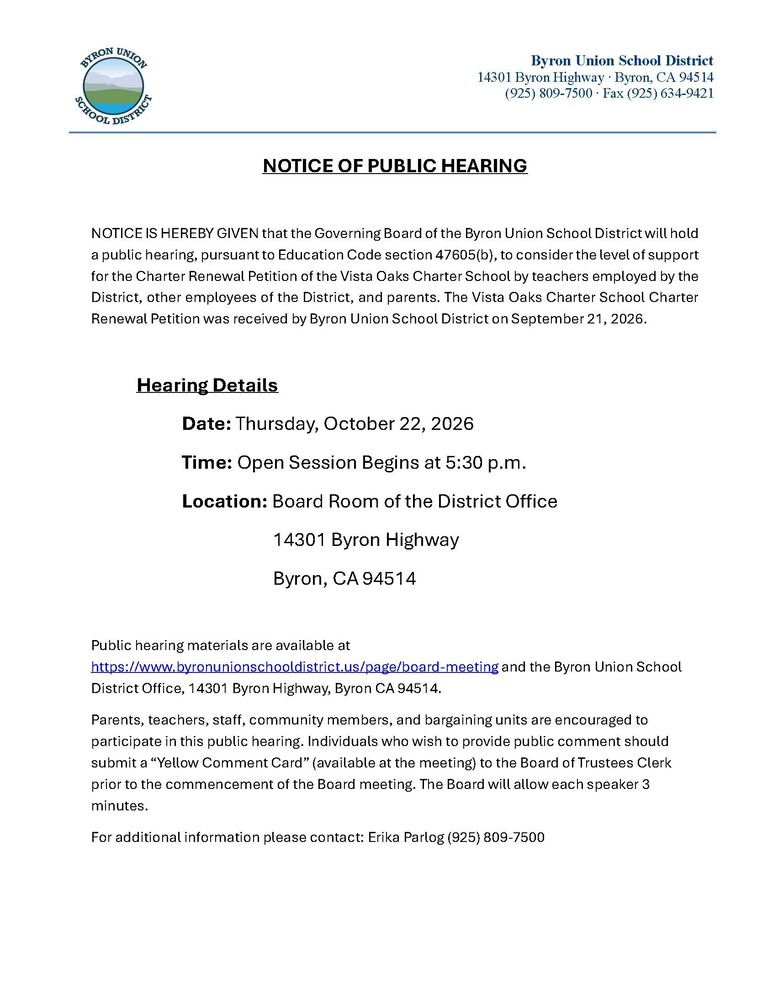 Notice of Public Hearing