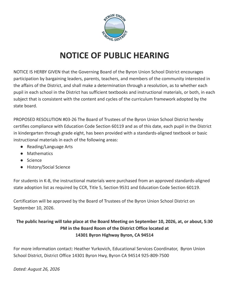 Notice of hearing regarding sufficiency of materials