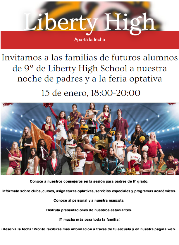 Noche de información para padres de alumnos de 9.º grado de Liberty y feria de asignaturas optativas