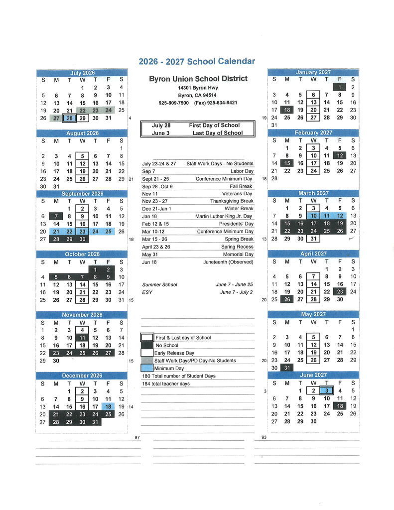 Academic Calendar 2026-2027