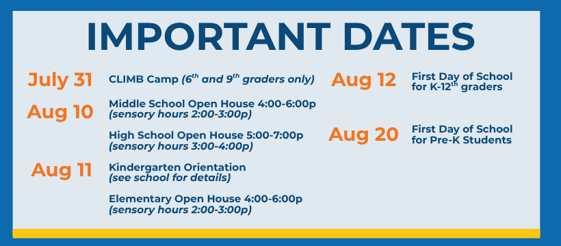 Important Dates for Back to School