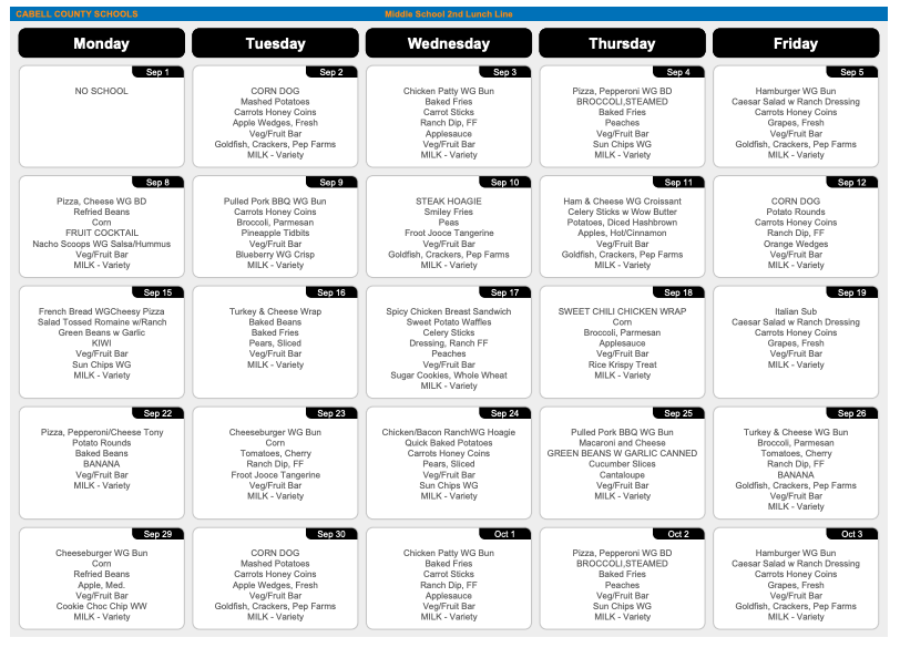 Lunch menus