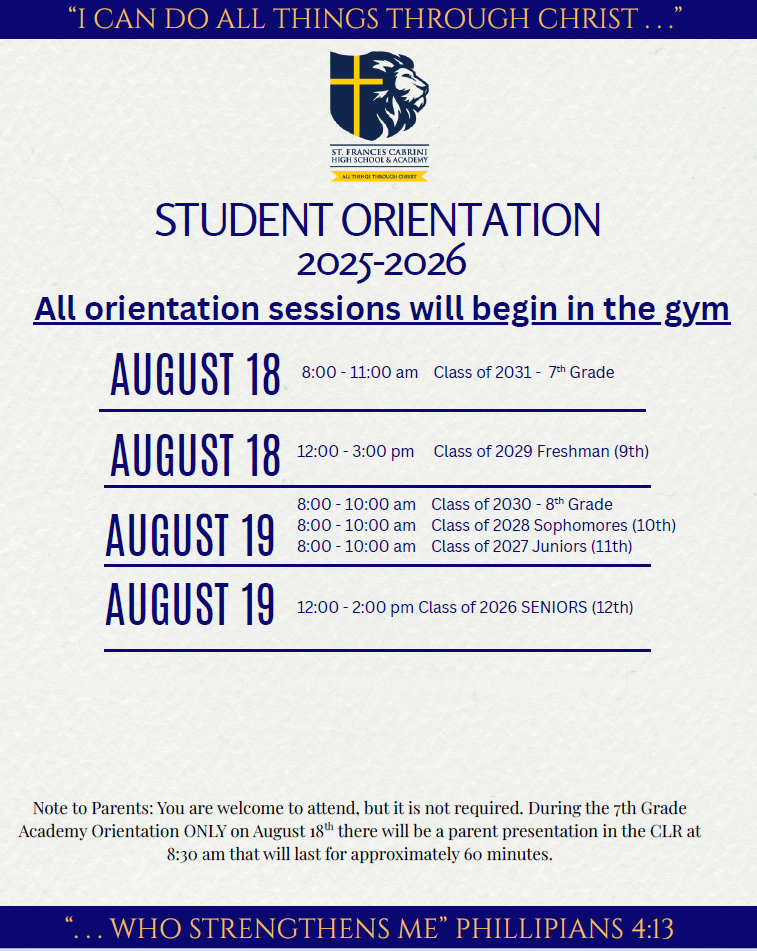 2025 Fall Orintation Schedule