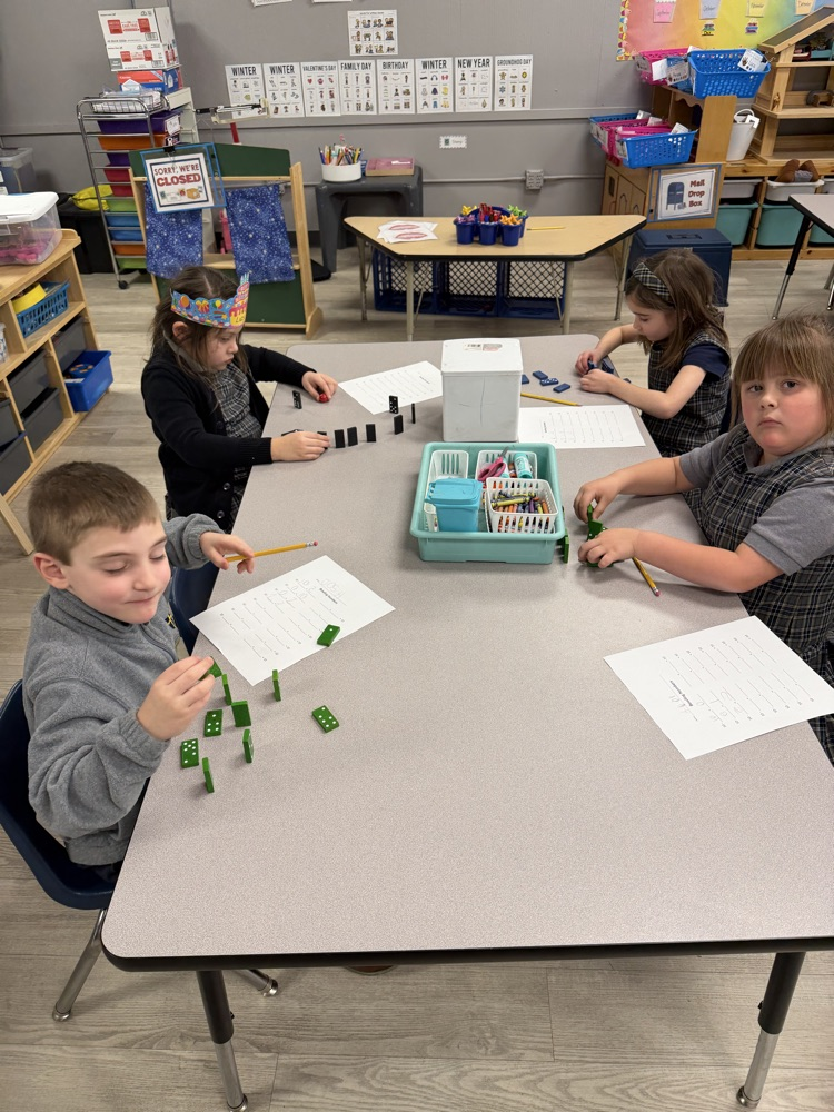 Mrs Maffesoli's kindergarten was practicing subtraction with mini bowling sets of marbles and dominos. "It's even more fun than paper math!!"