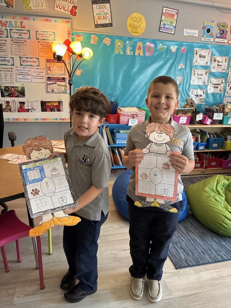 Two besties creating “Math About Me” posters .