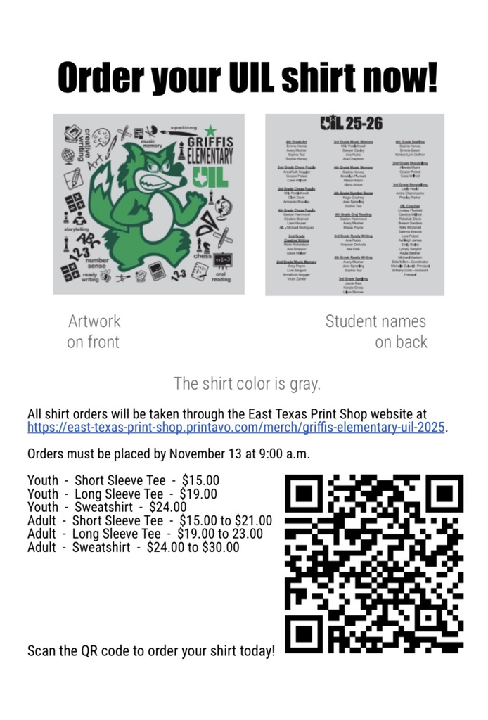 Griffis UIL Shirt Order