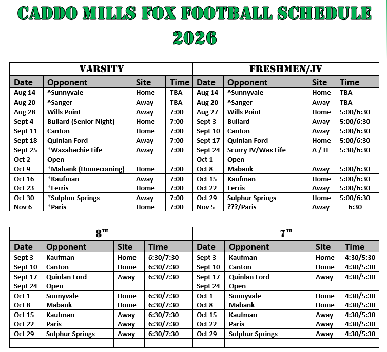 2026 Football Schedule