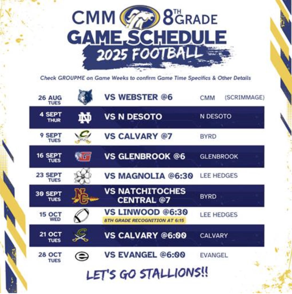 8th grade football schedule