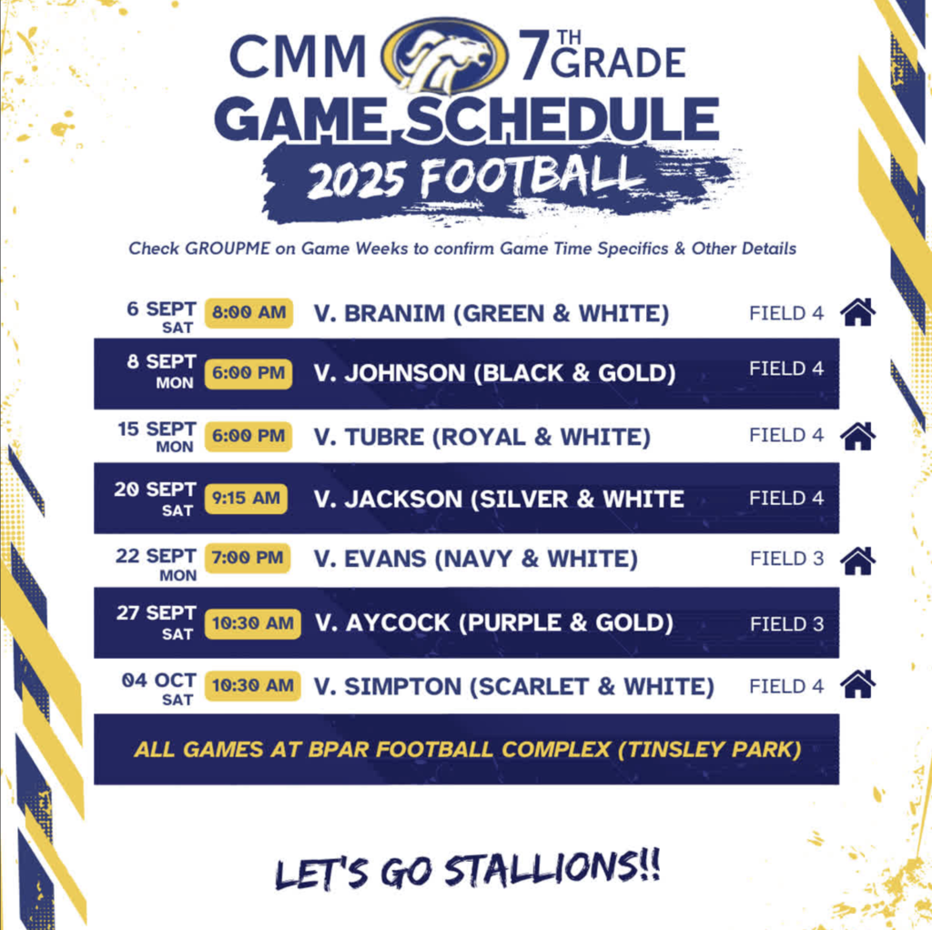 7th Grade football schedule