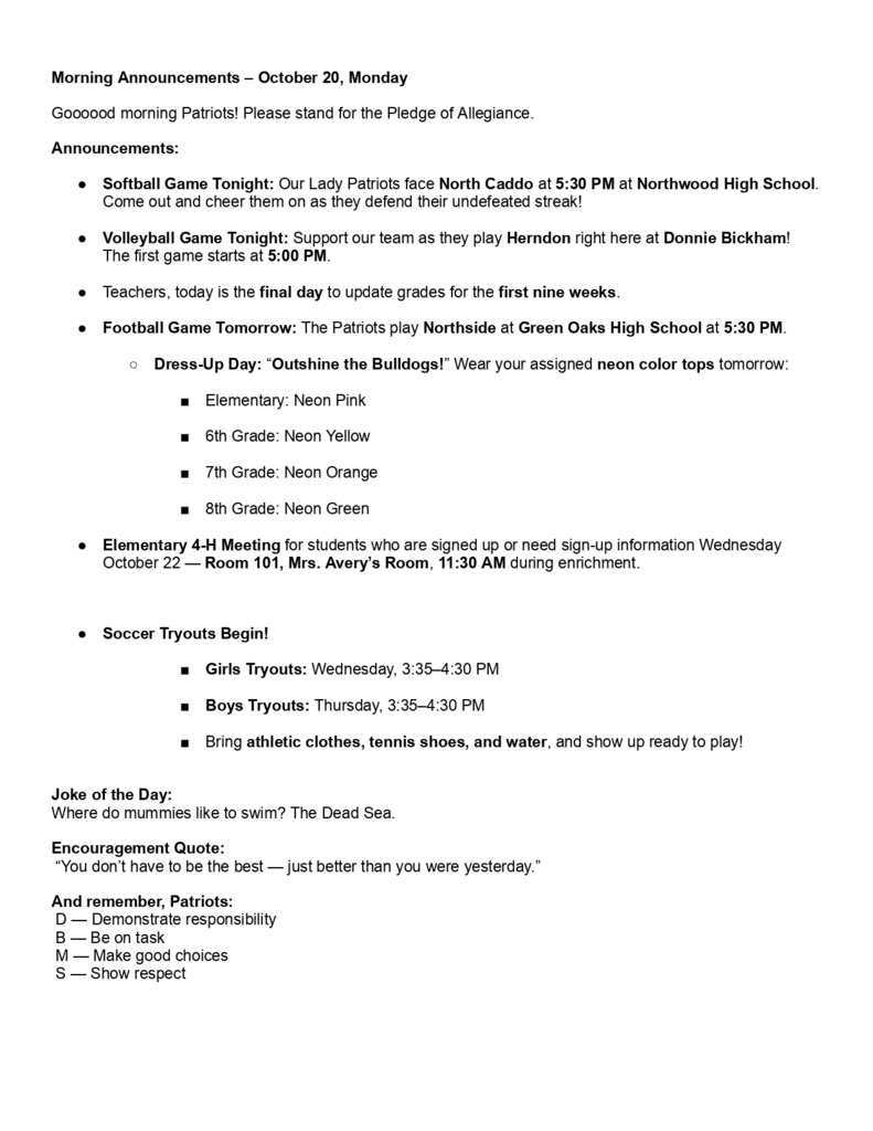 Morning Announcements – October 20, Monday_page-0001