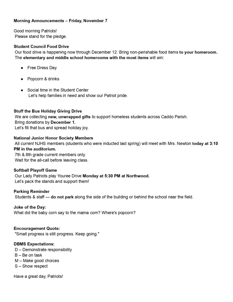 Morning Announcements – Friday, November 7_page-0001