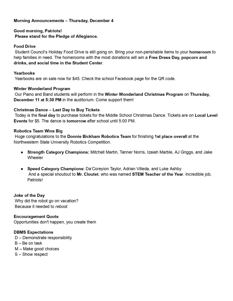 Morning Announcements – Thursday, December 4_page-0001
