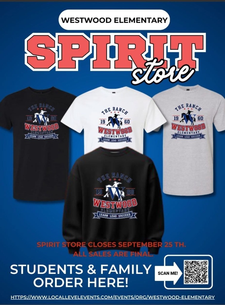 Westwood spirit wear is available to order through September 25, 2026