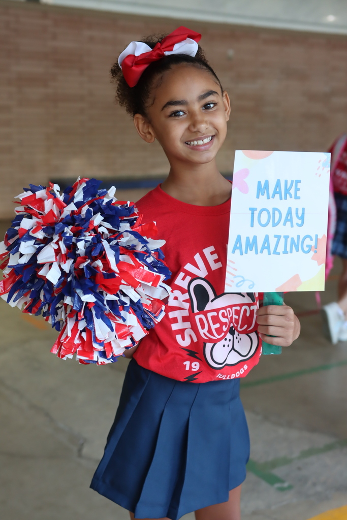 Shreve Island First Day Cheerleader with Sign "Make Today Amazing"