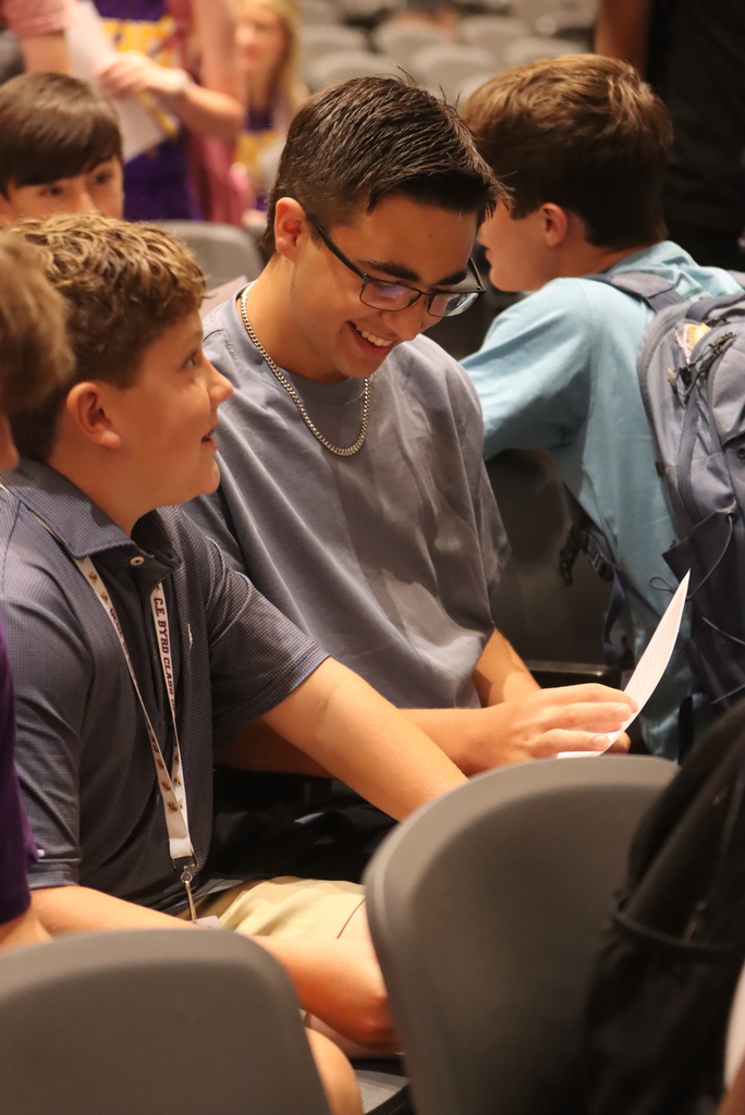 Students receive their schedules on the first day of school