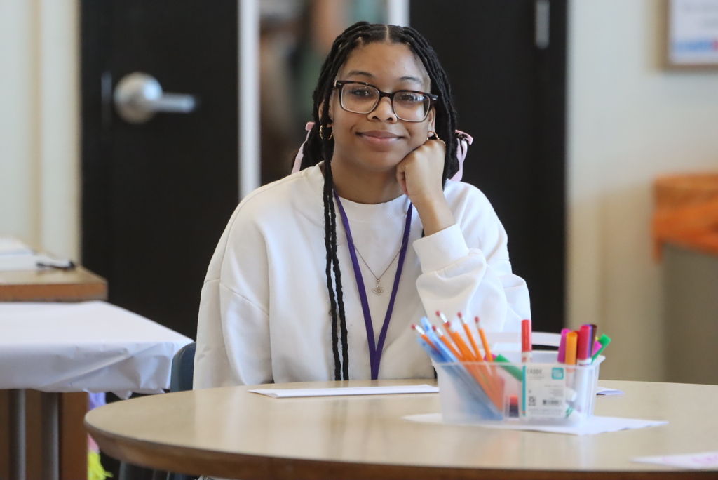 Students in class on the first day of school at Byrd
