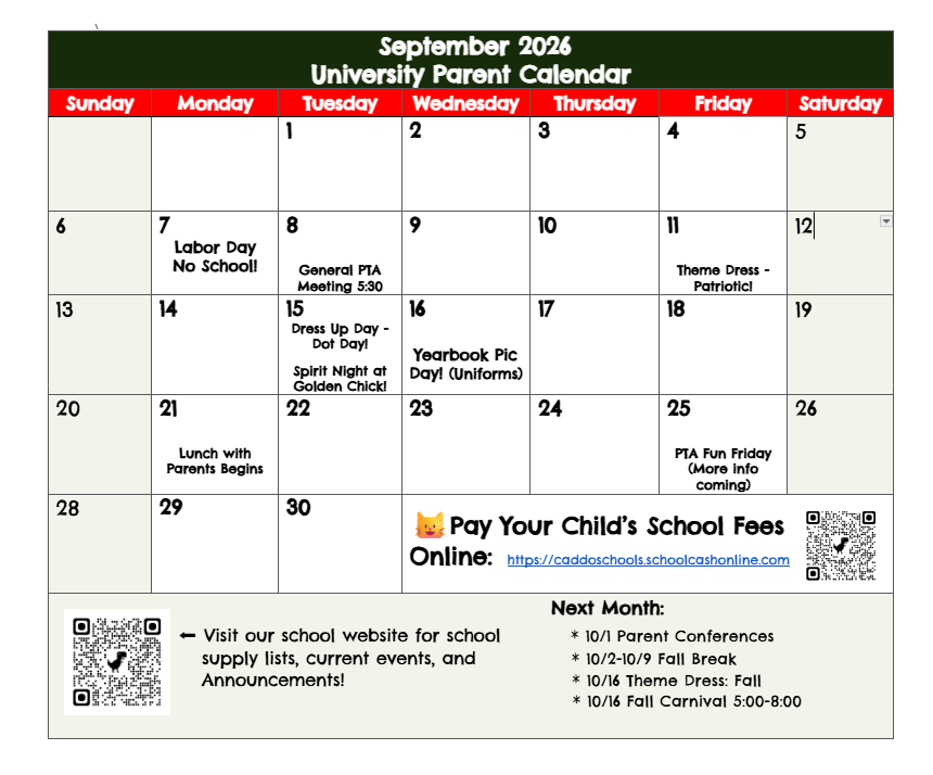 sept parent calendar