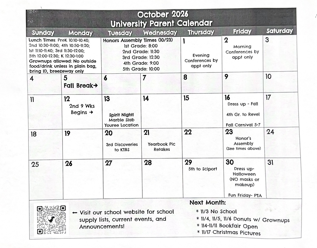 October calendar