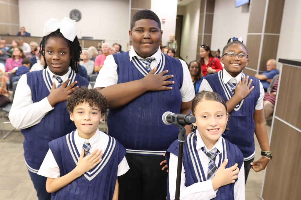 Southern Hills Elementary students pose while leading the Pledge of Allegiance