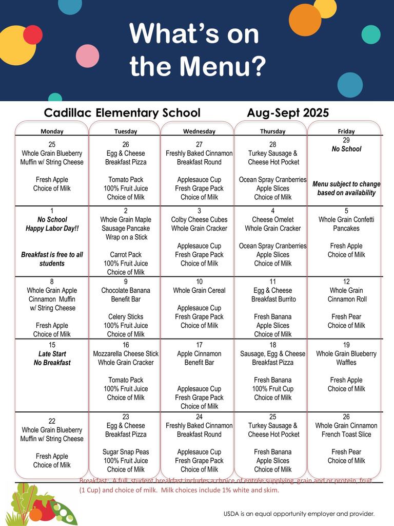 August/September Breakfast Menu