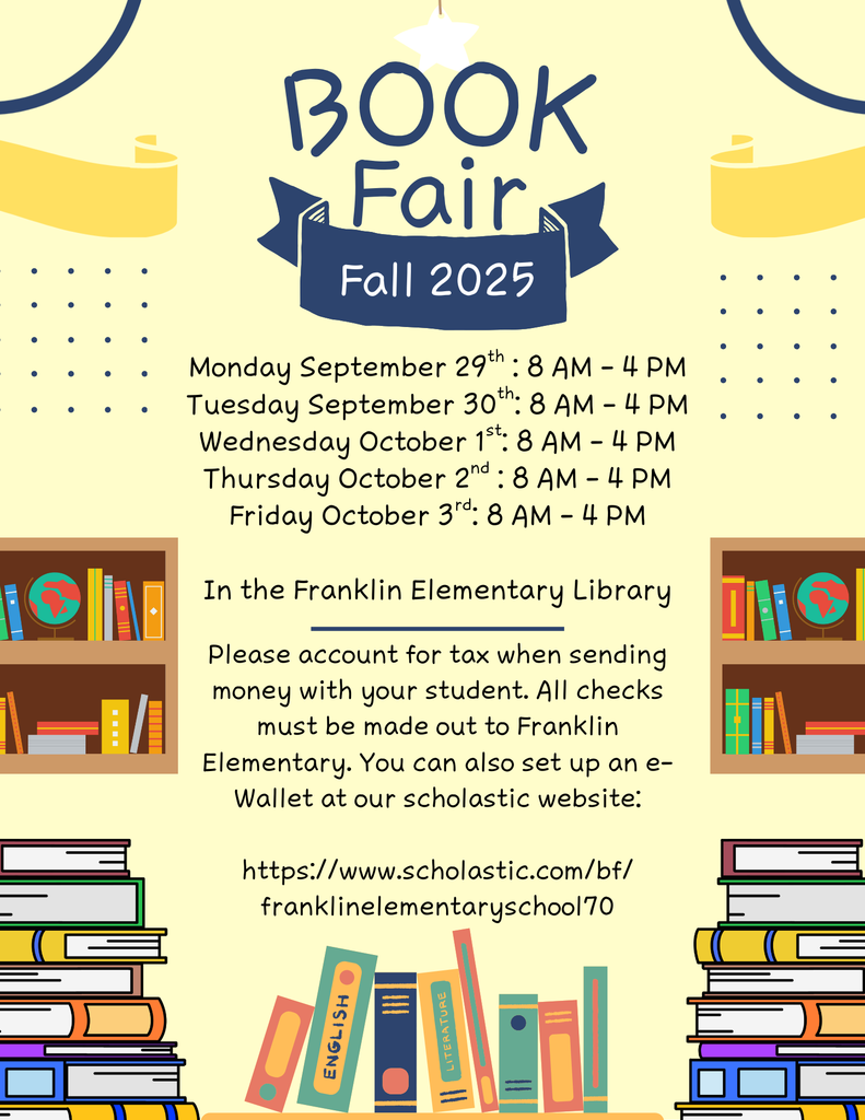Franklin Elementary Book Fair September 29-October 3