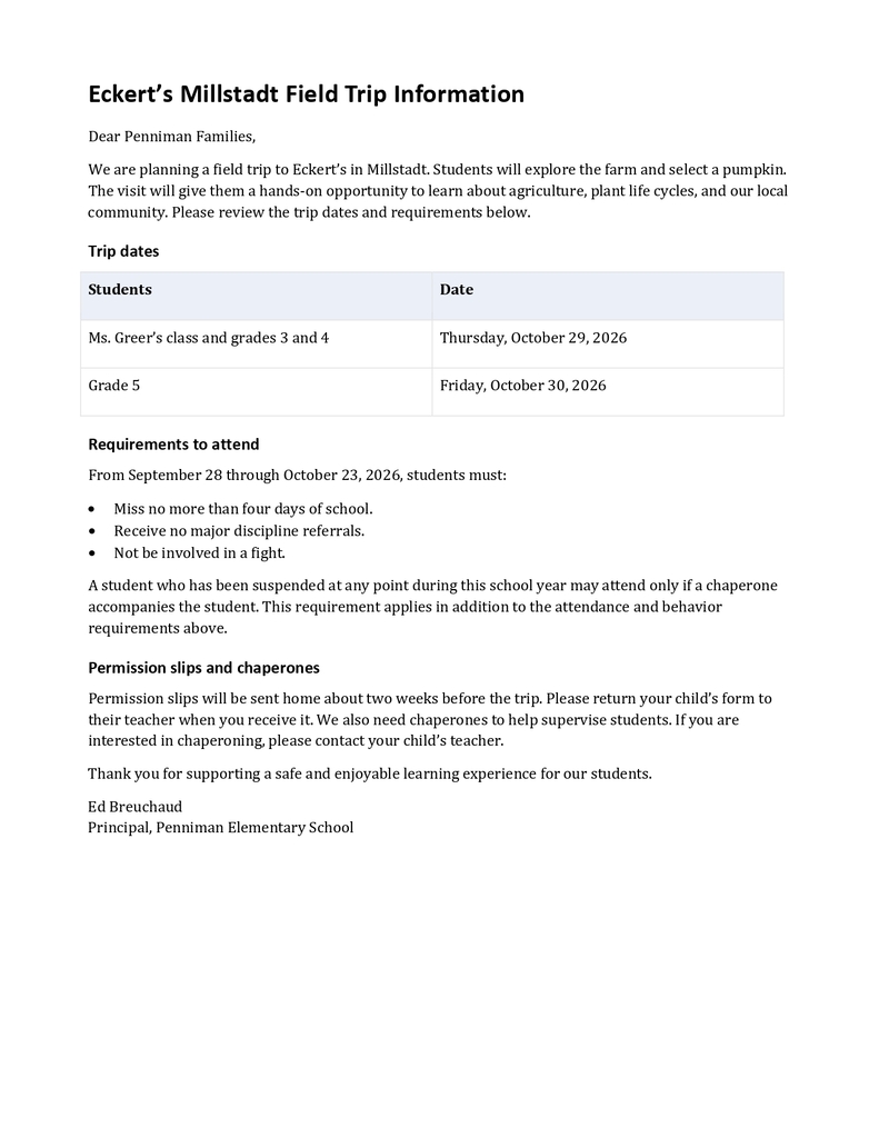 Field Trip Information