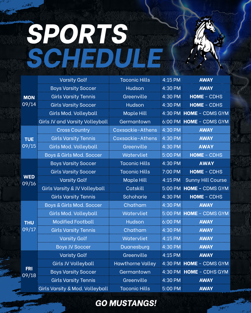 Sports Schedule 09/14-09/18