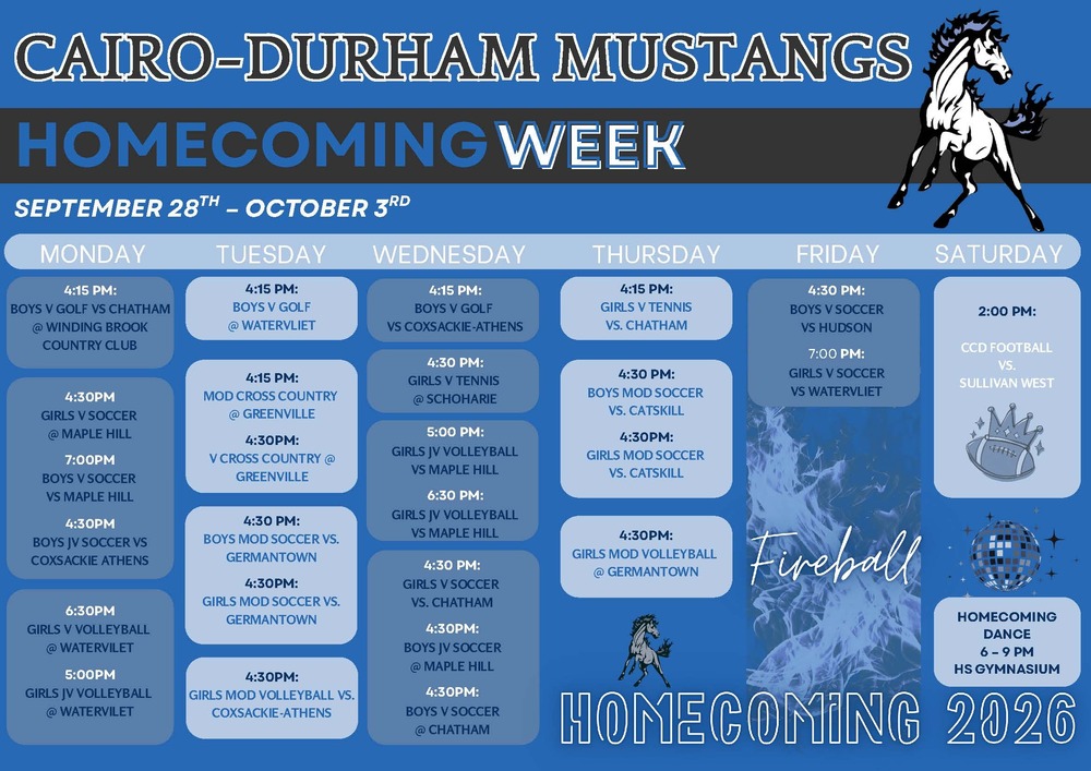 Homecoming Week 2026 schedule