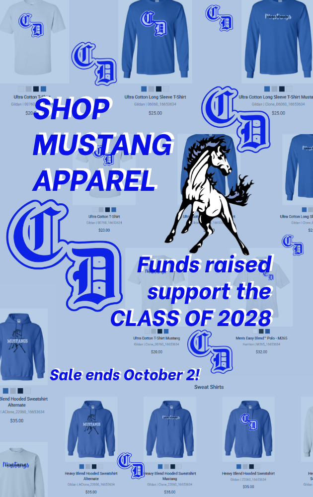 Shop mustang apparel. Funds raised support the class of 2028. Sale ends October 2!