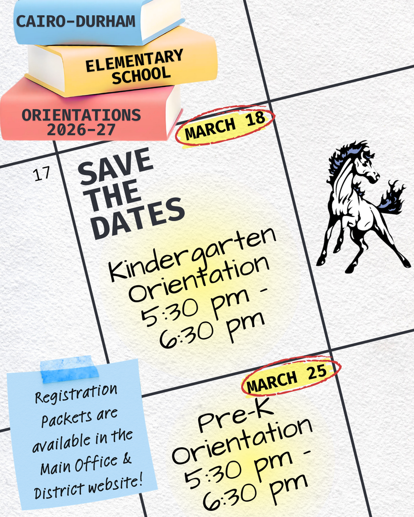 Save the dates for Pre-K and Kindergarten Orientations: Kindergarten orientation is on March 18 at 5:30pm . Pre-K Orientation is on March 25 at 5:30pm.