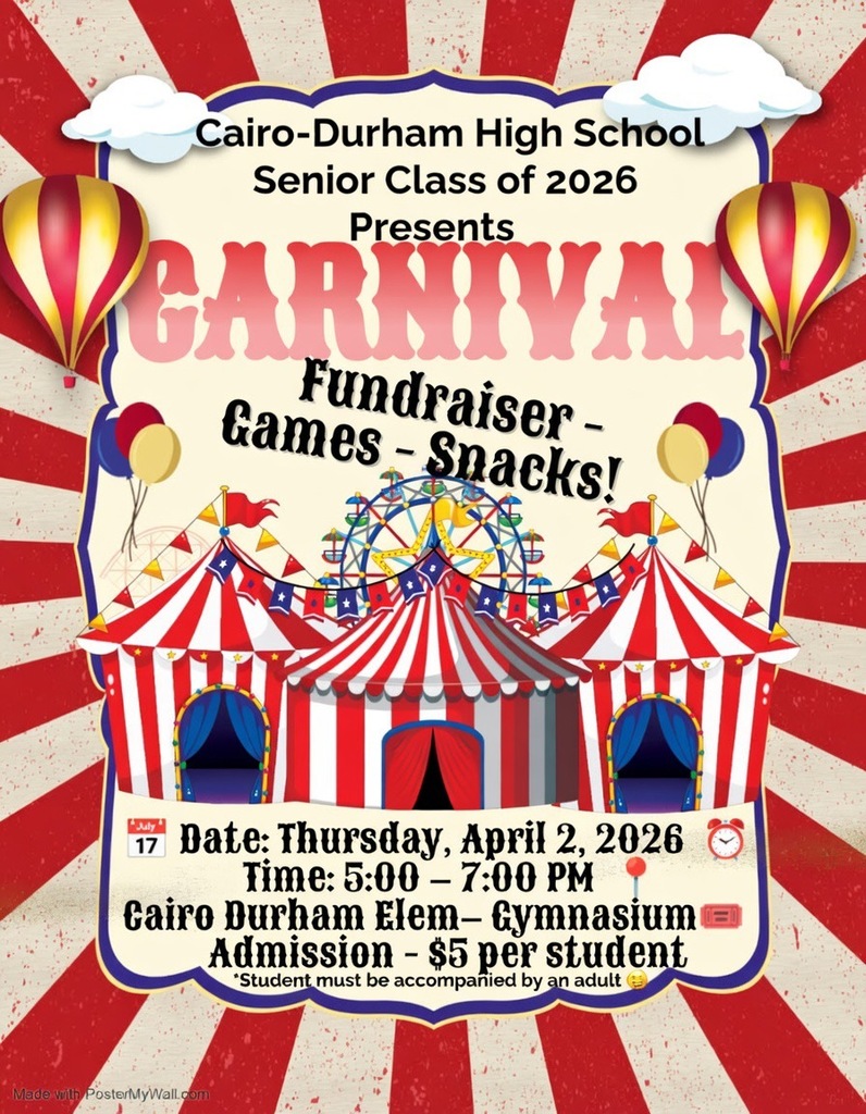 CDHS Senior Class of 2026 presents Carnival on Thursday, 4/2/26 from 5-7pm at the CDES Gym. Admission is $5 per student.