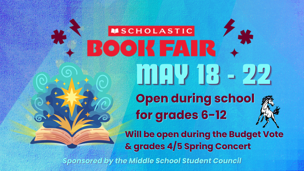 Scholastic Book Fair - May 18-22. Open during school for grades 6-12. Sponsored by the CDMS student council.