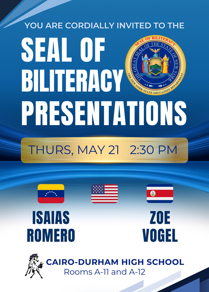 Seal of biliteracy presentations - Thursday, May 21, at  2:30 PM