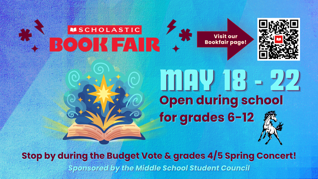 Scholastic Book Fair - May 18-22. Open during school for grades 6-12. Sponsored by the CDMS student council.