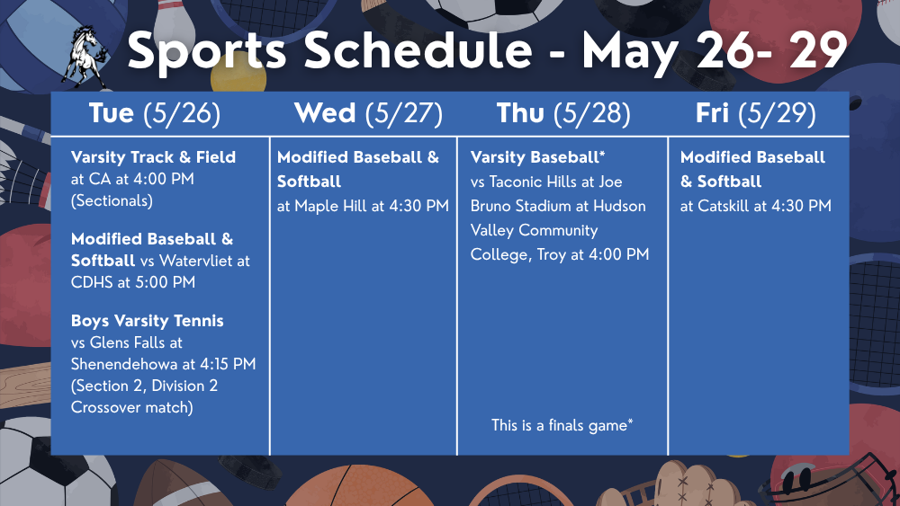 Sports Schedule for this week May 26-29