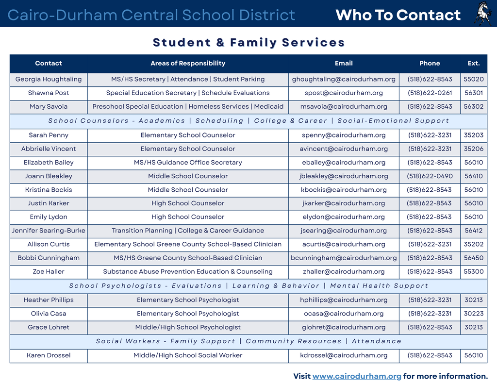 who to contact - student and family services