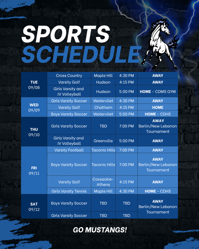 Sports Schedule this week (Sept 8-12)