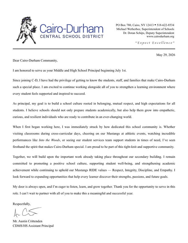 Important Message from CDMS/HS Assistant Principal Austin Crittenden