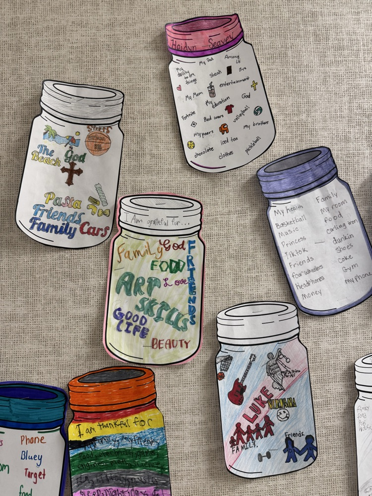 8th Grade English created Gratitude Jars showcasing everything they are thankful for. 