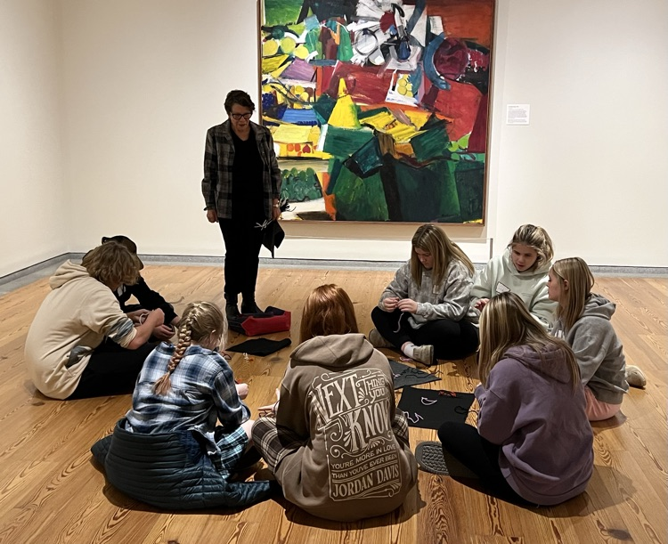 Students doing activities based on Abstract Expressionism.