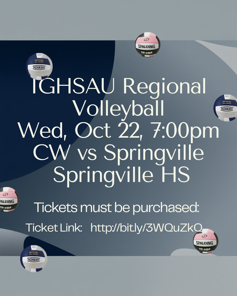 IGHSAU Regional Volleyball Wed, Oct 22, 7:00pm, Springville HS CW vs Springville  Ticket link below: http://bit.ly/3WQuZkQ