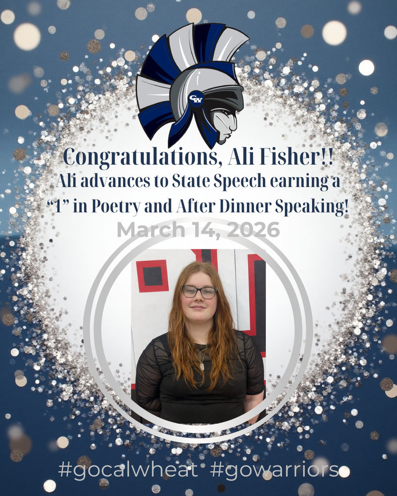 congratulations ali fischer ali advances to State Speech earning a "1" in Poetery and After Dinner Speaking. March 14, 2026 #gowcalwheat #gowarriors