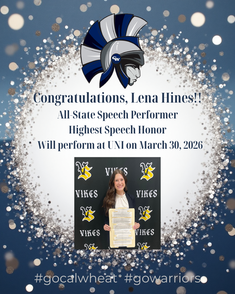 congratulations lena hines all-state speech performer highest speech honor will perform at UNI on March 30 2026 #gocalwheat #gowarriors